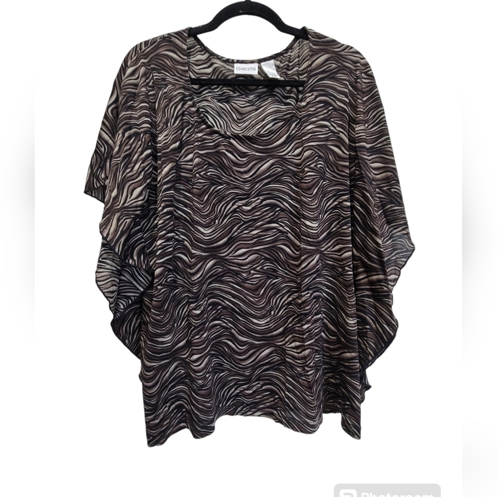 CHICO'S Sz 3 / XL Animal Print Short Sleeve Blouse